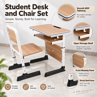 Ensemble de bureau et chaise d'école individuels réglables avec étagère de rangement ouverte pour les écoles internationales