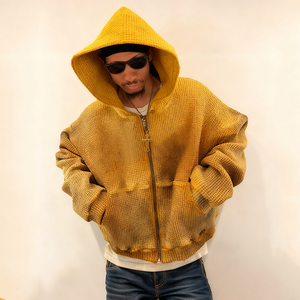 Felpe Oversize Vintage con Zip in Tessuto Waffle Personalizzato Finch Garment, Produttore di Abbigliamento Maschile su Misura - Product Image 1