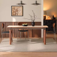 Table à manger rectangulaire en pierre de style médiéval pour restaurant, 6 places, pliable, résistante aux hautes températures, en bois massif