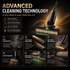 Aspirapolvere Senza Fili per Pulizia a Secco <span class=keywords><strong>e</strong></span> Umido, <span class=keywords><strong>Lavapavimenti</strong></span> Intelligente con Acqua Calda <span class=keywords><strong>e</strong></span> Autopulizia, Pieghevole a 180° per Pavimenti Duri Domestici - Product Image 1
