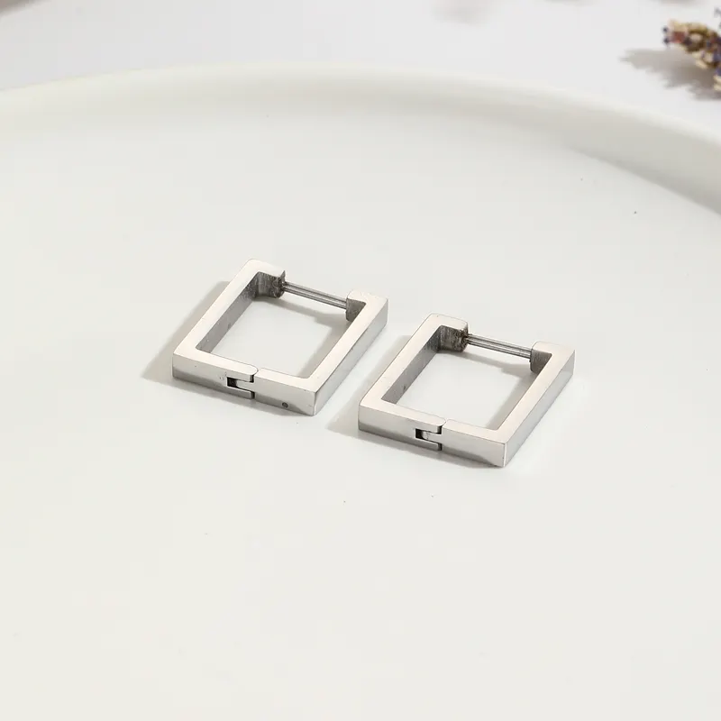 Wholesale Unisex Stainless Steel Square Huggie Earrings Punk Style Square Shape Hoop Earrings Parties Gifts Fashion Jewelry