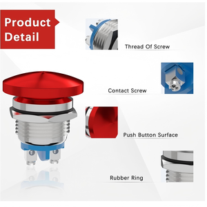 Interrupteur à bouton-poussoir momentané à tête de champignon rouge 22MM, étanche IP65, 12V 24V 36V CC 110V 250V CA 5A SPST, en métal, 1NO, combiné - Product Image 4