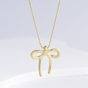 wholesale plata 925 sterling silver 18k gold bow chain necklace Everyday Wear dainty heart Minimalist ladies pendant necklaces - Product Image 1
