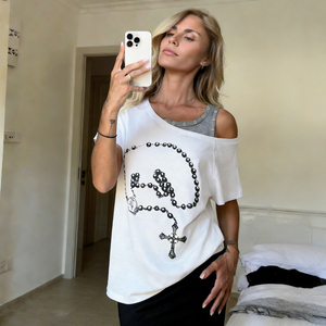 เสื้อกล้ามพิมพ์ลายไขว้สีตัดกัน คอเสื้อแบบอสมมาตร แต่งดีเทลตาไก่ ทรงหลวม ใส่ซ้อนกันได้ สไตล์สตรีท โชว์ไหล่ - Product Image 2