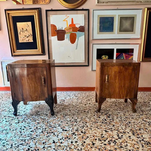 Mesitas de Noche de Madera Maciza Vintage, Mesitas de Noche Rústicas con Almacenamiento, Muebles de Dormitorio Antiguos, Diseño Curvo en la Parte Delantera, Patas Talladas - Product Image 6