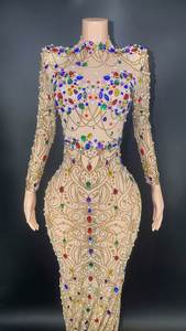 Novos Estilos de Roupas 2023: Vestido de Noiva de Renda com Cristais Coloridos e Manga Longa para Festas Femininas - Product Image 2