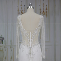 Robe de mariée sirène avec dentelle à manches longues et dos bas, nouvelle collection