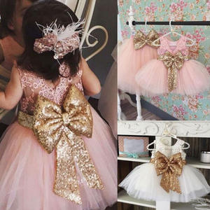 Ivy10090A  Robe de fête pour filles avec grand nœud, robe d'anniversaire pour bébés filles, robes fantaisie en dentelle, vente chaude - Product Image 4