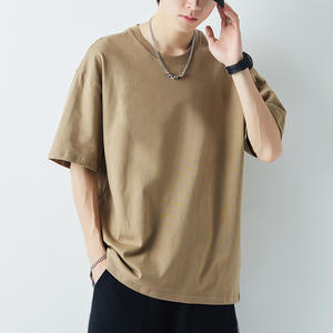 T-shirts de grande taille pour hommes avec logo personnalisé T-shirts en coton surdimensionné à col montant T-shirts Streetwear à impression bouffante - Product Image 1