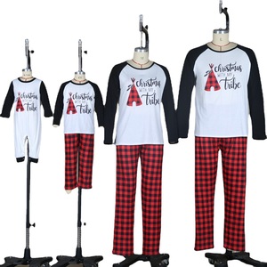 Logotipo personalizado Família Pijama De Natal Inverno Pijama Manga Longa Pijama Custom <span class=keywords><strong>Kids</strong></span> Pijama Set Print Top e Xadrez Calças Pijamas - Product Image 5