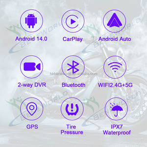 Écran tactile portable pour moto avec CarPlay sans fil, Android Auto, TPMS, GPS, garantie 1 an, Android 14, cartes du monde entier - Product Image 6