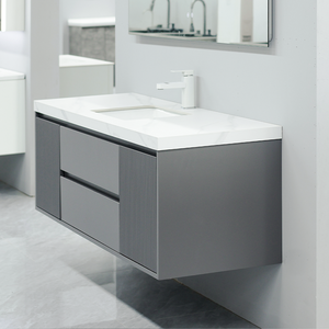 Lavabo en céramique <span class=keywords><strong>gris</strong></span> au design moderne personnalisable avec <span class=keywords><strong>dessus</strong></span> en marbre Meuble-lavabo mural pour salle de bain à usage domestique ou hôtelier - Product Image 5
