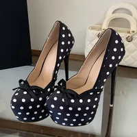 Escarpins sexy de créateur à plateforme à pois pour femme, à bout rond et talons fins, pour mariages, soirées et boîtes de nuit