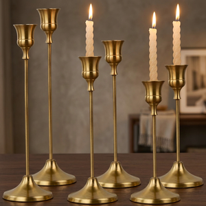 <b>Brass</b> <b>Candlestick</b> <b>Holder</b> Set of 6 Tall Gold Taper Candle <b>Holders</b> for Home Decoration Durable Metal Design - Product Image 3