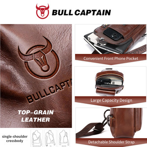 กระเป๋าหนังแท้ BULLCAPTAIN สำหรับผู้ชาย แฟชั่นวินเทจ สะพายข้าง สะพายไหล่ มีซิป เหมาะสำหรับการเดินทางและใช้ในชีวิตประจำวัน - Product Image 3