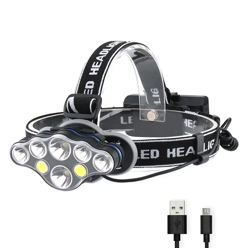 Lampu Kepala LED 8 Lumen, Lampu USB Isi Ulang Super Kuat Ultra Terang dengan Lampu Merah Putih Termasuk Baterai