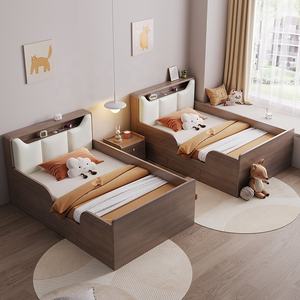 <span class=keywords><strong>Lit</strong></span> double multifonctionnel pour bébé avec tête de <span class=keywords><strong>lit</strong></span> en cuir, rangement intégré, design moderne et robuste - Product Image 2