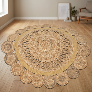 Nouveau tapis rectangulaire en jute, motif floral, tressé, à poils moyens, antidérapant, style moderne, fait main, pour chambre à coucher - Product Image 5