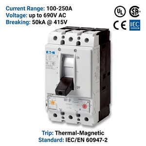 Disjoncteur à boîtier moulé (MCCB) série NZM NZMN2-A100-NA 100A 3P 480V CE CCC ISO pour la distribution d'énergie industrielle - Product Image 1