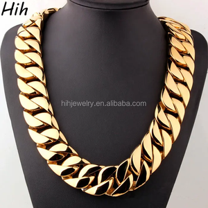 Kalung Rantai <span class=keywords><strong>Chunky</strong></span> 32mm 18in untuk Wanita, Kalung Rantai Kuba Berlapis Emas dari Baja Tahan Karat - Product Image 1