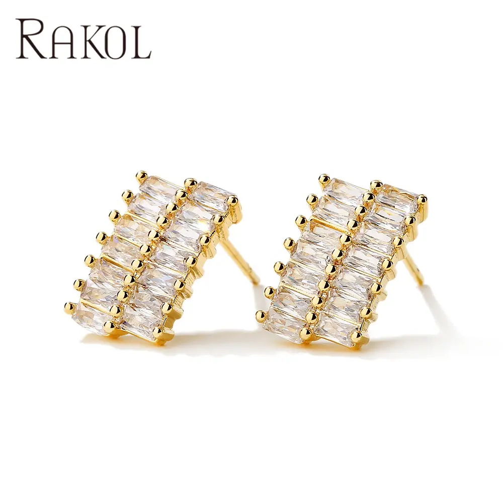 RAKOL EP2407卸売ファッションジュエリー安いイヤリング金メッキ18 k小さなブライダルスタッドピアス新しいデザイナーガールイヤリング