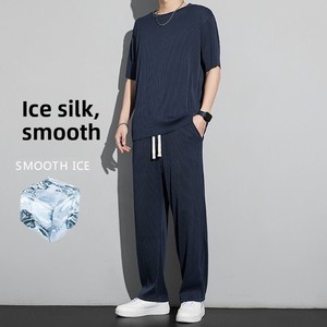 <span class=keywords><strong>Pantaloni</strong></span> <span class=keywords><strong>Lunghi</strong></span> Estivi da Uomo Casual alla Moda a Gamba Dritta Sportivi Vestibilità Ampia Tinta Unita con Top a Maniche Corte Leggeri Versatili - Product Image 4