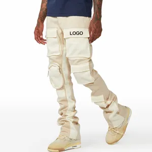 Stilvolle individuelle Flare-Hose Jogginghosen mehrere Reißverschlusstaschen Kontrast Farbe gestapelte Herren Flare-Cargo-Hose