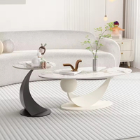 Nouvelle Arrivée Table Basse Créative Moderne Écologique Style Crème pour Salon, Ensemble de Tables d'Appoint de Canapé en Fer et Bois avec Rangement Compact