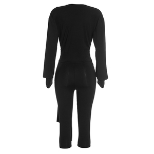 Viviblook J26JP418 Mono de una pieza de manga larga con cuello en V profundo y lazo retorcido, ajuste ceñido, color liso, informal, novedad de otoño para mujer - Product Image 5