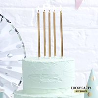 Bougies longues et fines pour gâteau d'anniversaire avec supports, or métallisé, faites à la main, non parfumées, pour décoration intérieure, Diwali, Pâques, bars et autres décorations