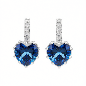 Pendientes de Corazón Azul Zafiro, Plata 925, Baño de Rodio, Engaste de Garra, Joyería Romántica para Mujer, para Boda - Product Image 1