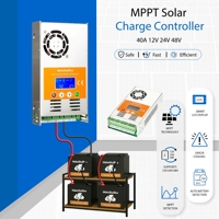 Contrôleur de charge solaire MPPT 40A 12V 24V 48V à reconnaissance automatique, écran LCD, véritable MPPT, non-PWM, pour système hors réseau