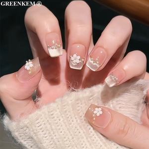 เกลือทะเล30ชิ้นแบบกดสีน้ำเงินบน<span class=keywords><strong>เล็บ</strong></span>มีดีไซน์แบบตาแมวฝรั่งเศสและประดับมุกคริสตัล3ขนาดพร้อมเครื่องมือเล็บปลอม - Product Image 2