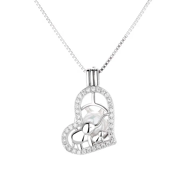 Collier pendentif médaillon en argent 925 avec bijoux en perles de conception mère et enfant éléphant