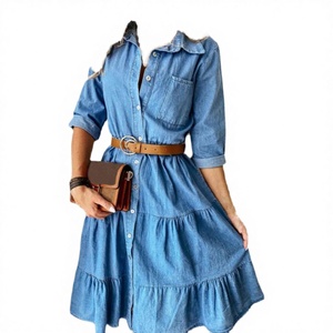 Vestido Casual de Mezclilla Transpirable hasta la Rodilla con Cintura Imperio, Cuello Vuelto, Bolsillos Delanteros con Logotipo y Servicio OEM - Product Image 2