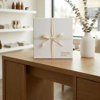 Custom High-End Eco Luxury Paperboard Rigid Gift Box Embossed Texture Ribbon Skincare Candle Packaging Square Shape Customizable
