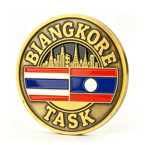เหรียญตราบัญญัติการปฏิบัติหน้าที่ ชุบทองเคลือบแข็ง รูปทรงกลม ทำจากโลหะผสมสังกะสี ของที่ระลึก ดีไซน์รักชาติ ธงชาติไทยและลาว - Product Image 2