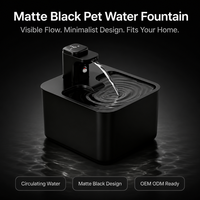 Fontaine à eau pour animaux de compagnie, noir mat, à circulation automatique, avec bec en forme de L, plateau encastré pour chats et chiens, intérieur