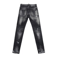 Jean en denim patchwork noir et gris style hip-hop, coupe slim western, streetwear, taille mi-haute, délavé printemps, vente en gros OEM