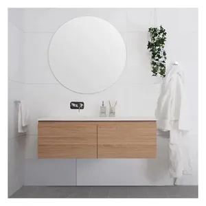 High-end Hotel Bathroom Vanity Cherry Wood Colour Waterproof Bathroom Cabinet with Rock Slab Countertop Double Bathroom Cabinet