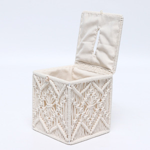 Contenedor de toalla de papel tejido, cubierta de caja de pañuelos, decoración Bohemia, soporte de papel, organizador de servilletas de macramé - Product Image 2