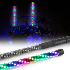 Remote Control RGB Spiral Chasing Flowing Off-road Truck Car Led 3ft 4ft 5ft 6ft Lighted Whip Flag Antenna Light For ATV UTV