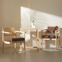 Fauteuil commercial de luxe avec structure en bois massif, fauteuil d'appoint large pour personnes âgées, chaise de salle à manger style Wabi-Sabi pour restaurant