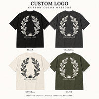 T-shirt Oversize en Coton 240 GSM Personnalisé pour Commande en Gros, Motif Vintage Couronne de Chêne et Soleil Imprimé au Dos, Style Streetwear