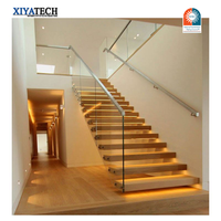 XIYATECH Lumière Led De Luxe Moderne Structure En Acier Droite En Bois Massif Intérieur Escaliers En Métal 25-35 Jours Verre Personnalisé Flottant En Bois