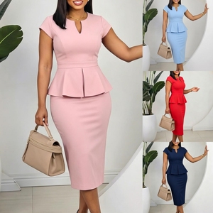Vestido de Verano Elegante para Mujer, Modelo J669, Cintura Alta, Manga Corta, Cuello en V, con Volantes, Estilo Africano, para Oficina - Product Image 2