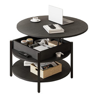 Runder Couchtisch mit Hebedeckel und Ablagefläche, Moderner Holztisch mit Metallbeinen für Wohnzimmer und Kleine Räume