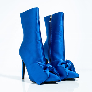 Créative <span class=keywords><strong>bottes</strong></span> en Satin lisse à talon haut, grande taille 43, nœud papillon, <span class=keywords><strong>mi</strong></span>-<span class=keywords><strong>mollet</strong></span>, chaussures pour femmes, bout pointu, fermeture éclair sur le côté, mode courte - Product Image 3
