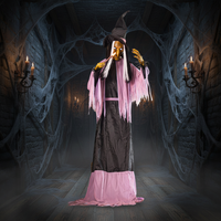 Nouvelle décoration d'Halloween pour parc à thème extérieur ou maison hantée, grande sorcière animatronique à commande vocale alimentée par piles AAA