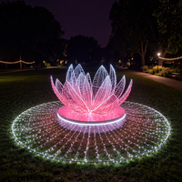 Patung Lampu Motif Teratai LED Raksasa Kustom IP65 Tahan Air Luar Ruangan RGB Warna-warni Kontrol Jarak Jauh Instalasi Seni Cahaya Taman Plaza